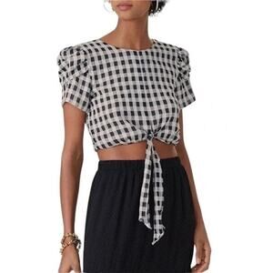 Dress the Population Cosmopolitan Gingham Cropped Blouse